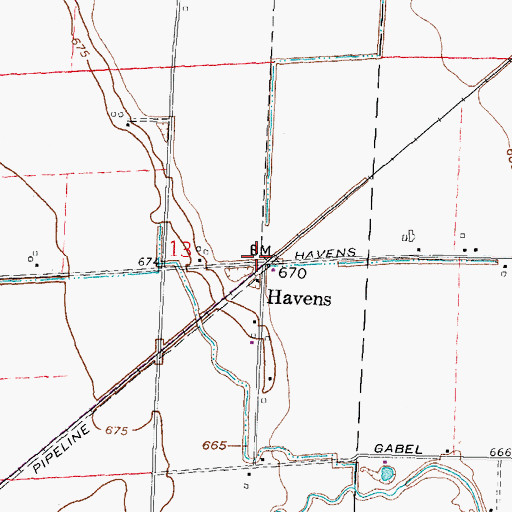 Topographic Map of Havens, OH