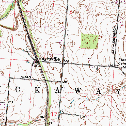 Topographic Map of Hayesville, OH