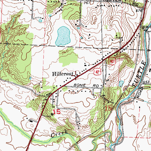 Topographic Map of Hillcrest, OH