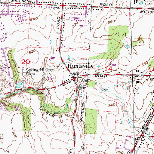 Topographic Map of Huntsville, OH