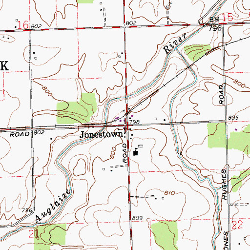 Topographic Map of Jonestown, OH