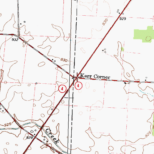 Topographic Map of Kerr Corner, OH