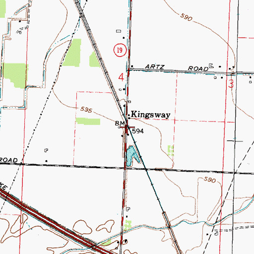 Topographic Map of Kingsway, OH