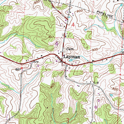 Topographic Map of Layman, OH