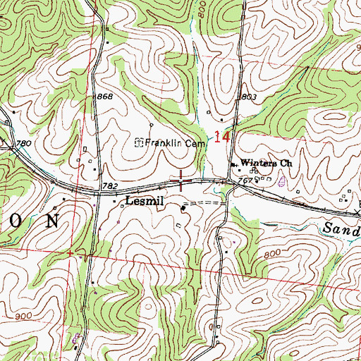 Topographic Map of Lesmil, OH