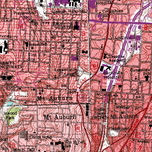 Topographic Map of Losantville Triangle, OH