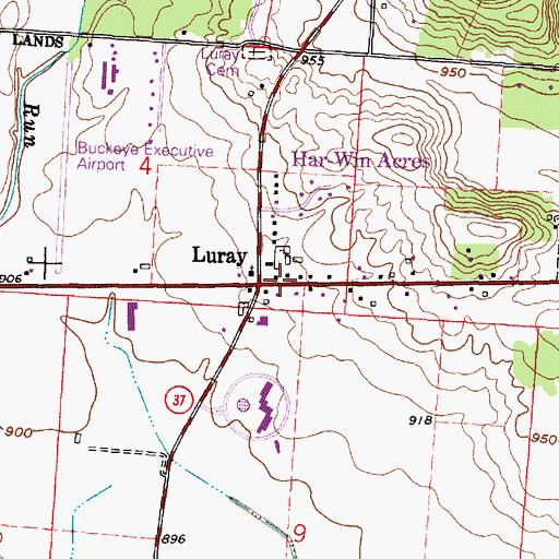 Topographic Map of Luray, OH