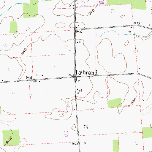 Topographic Map of Lybrand, OH