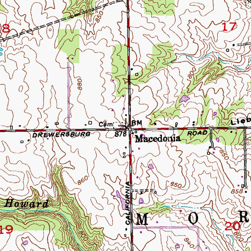 Topographic Map of Macedonia, OH