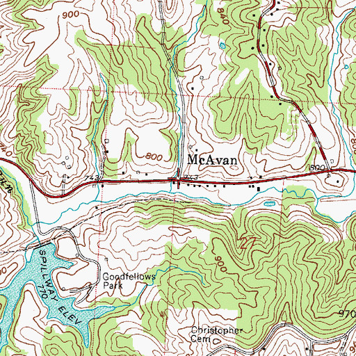 Topographic Map of McAvan, OH