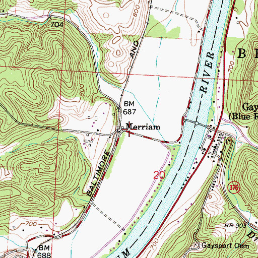 Topographic Map of Merriam, OH