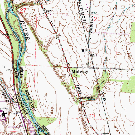Topographic Map of Midway, OH