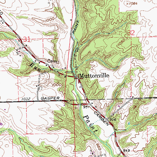 Topographic Map of Muttonville, OH