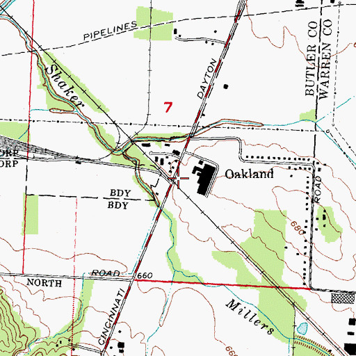 Topographic Map of Oakland, OH