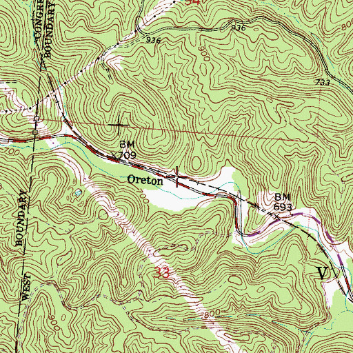Topographic Map of Oreton, OH