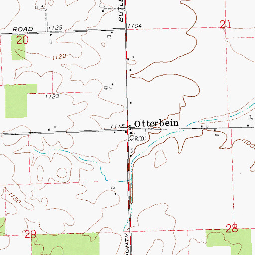 Topographic Map of Otterbein, OH