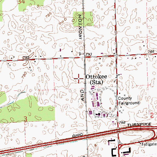 Topographic Map of Ottokee Station, OH