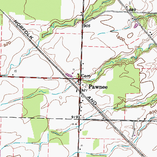 Topographic Map of Pawnee, OH