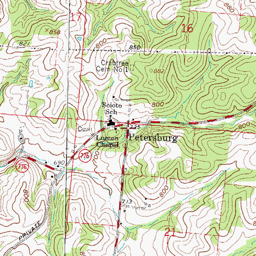 Topographic Map of Petersburg, OH