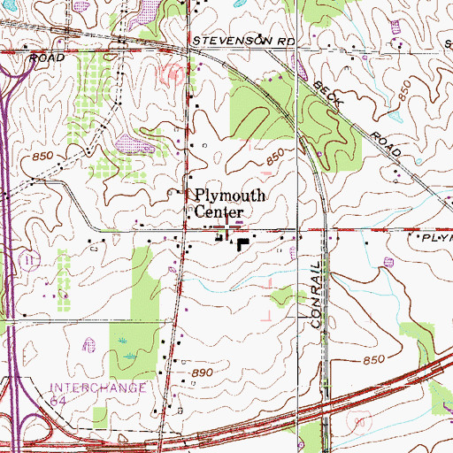 Topographic Map of Plymouth Center, OH