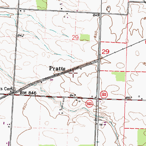 Topographic Map of Pratts, OH