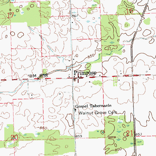 Topographic Map of Primrose, OH
