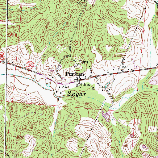 Topographic Map of Puritan, OH
