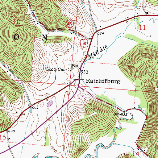 Topographic Map of Ratcliffburg, OH