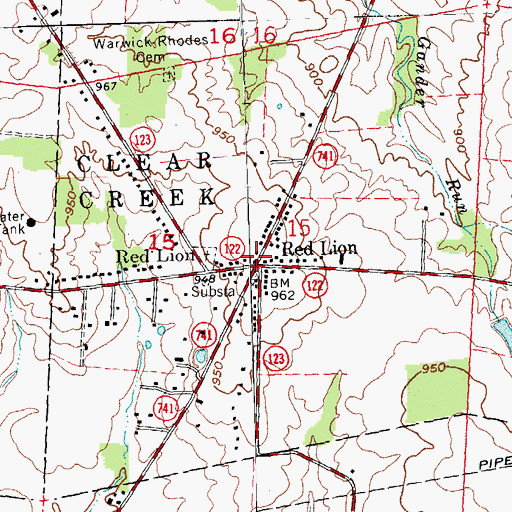 Topographic Map of Red Lion, OH