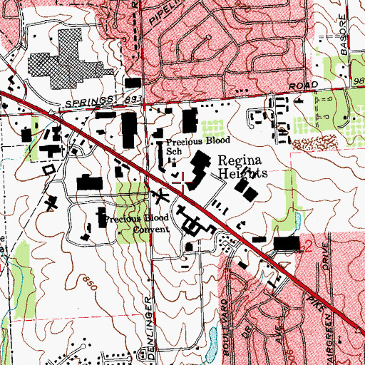 Topographic Map of Regina Heights, OH