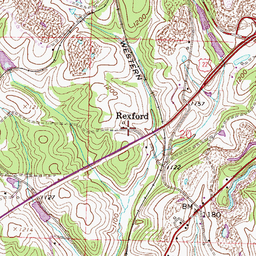 Topographic Map of Rexford, OH