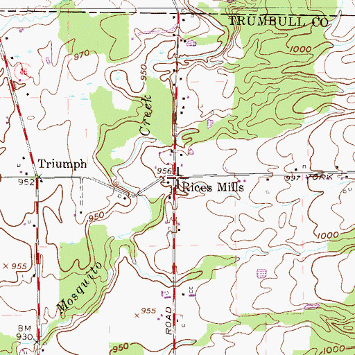 Topographic Map of Rices Mills, OH