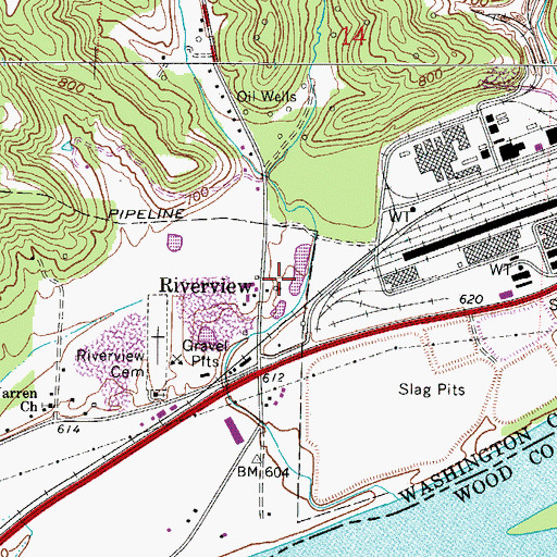 Topographic Map of Riverview, OH