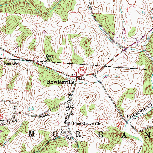 Topographic Map of Rowlesville, OH