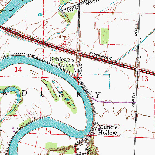 Topographic Map of Schlegels Grove, OH