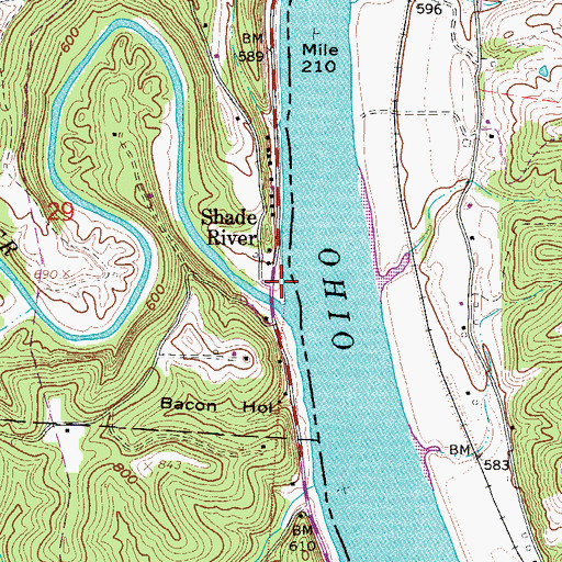 Topographic Map of Shade River, OH