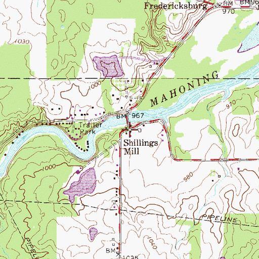 Topographic Map of Shillings Mill, OH