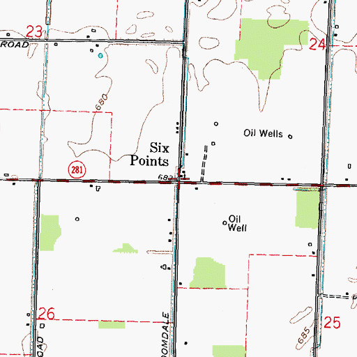 Topographic Map of Six Points, OH