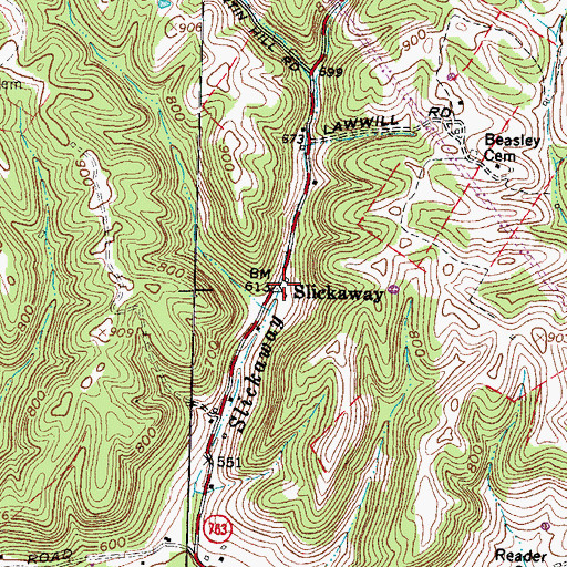 Topographic Map of Slickaway, OH