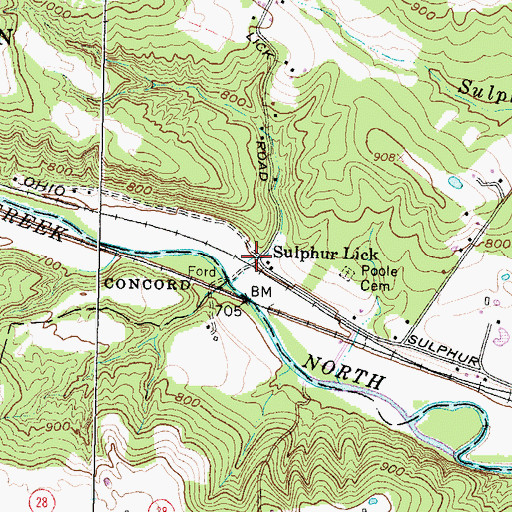 Topographic Map of Sulphur Lick, OH