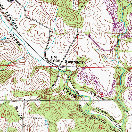 Topographic Map of Swanson, OH