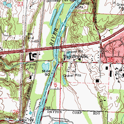 Topographic Map of Taylorsville, OH