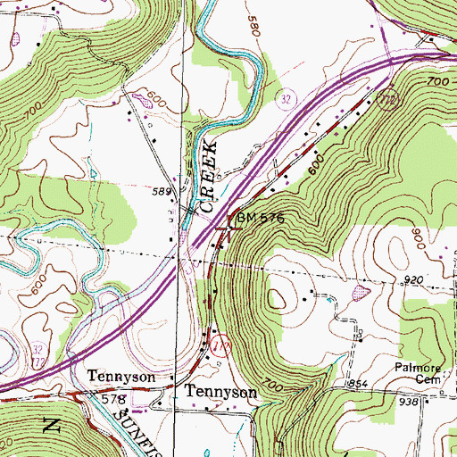 Topographic Map of Tennyson, OH