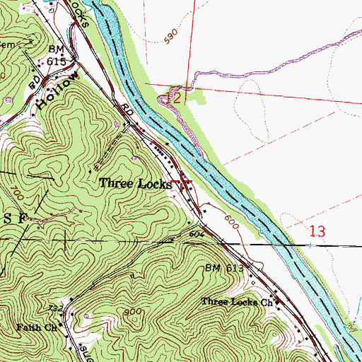 Topographic Map of Three Locks, OH