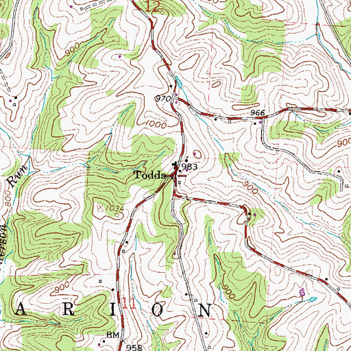 Topographic Map of Todds, OH