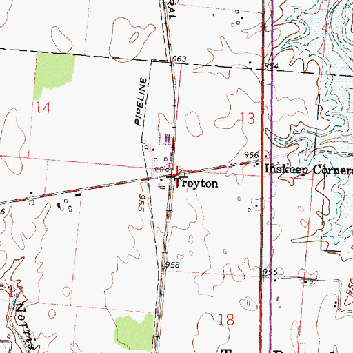 Topographic Map of Troyton, OH
