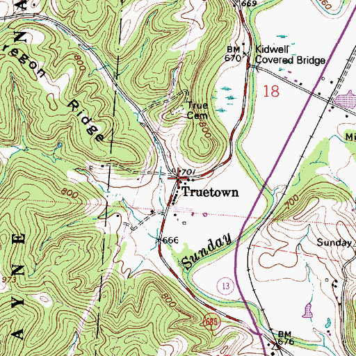 Topographic Map of Truetown, OH