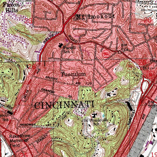 Topographic Map of Tusculum, OH