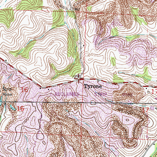 Topographic Map of Tyrone, OH