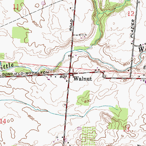 Topographic Map of Walnut, OH